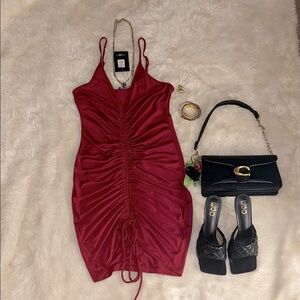 Red Fashion Nova Ruched Dress